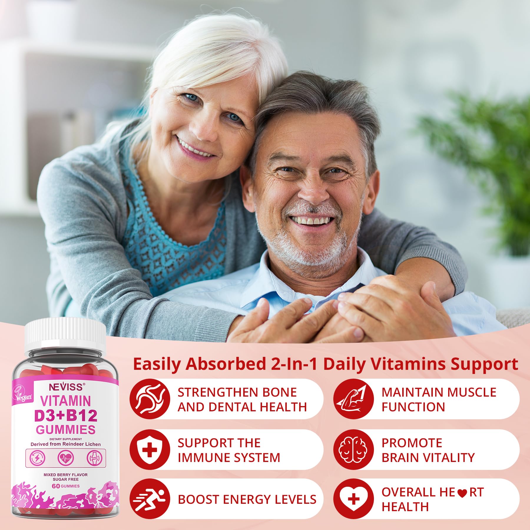Gummy vitamins and natural ingredients for NEVISS product photography