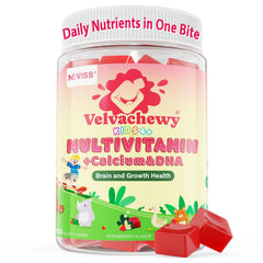 Front view of NEVISS Kids and Teens multivitamin soft chews packaging