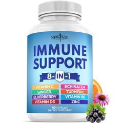 New Age 8-in-1 Immune Support Booster bottle and packaging