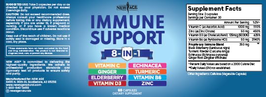 New Age 8-in-1 bottle shown in lifestyle setting encourages routine wellness.
