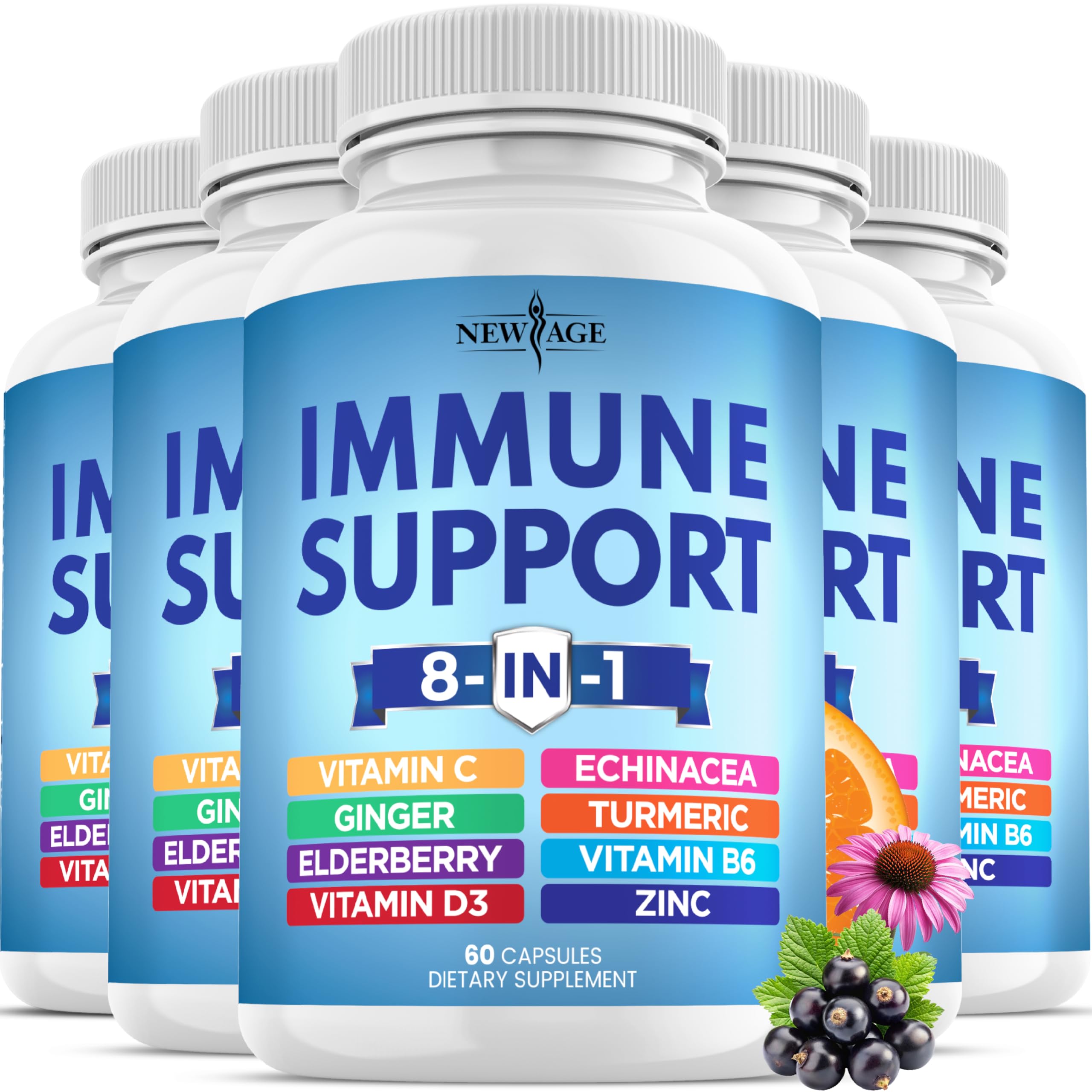 New Age 8-in-1 immune bottle front view supports daily wellness.