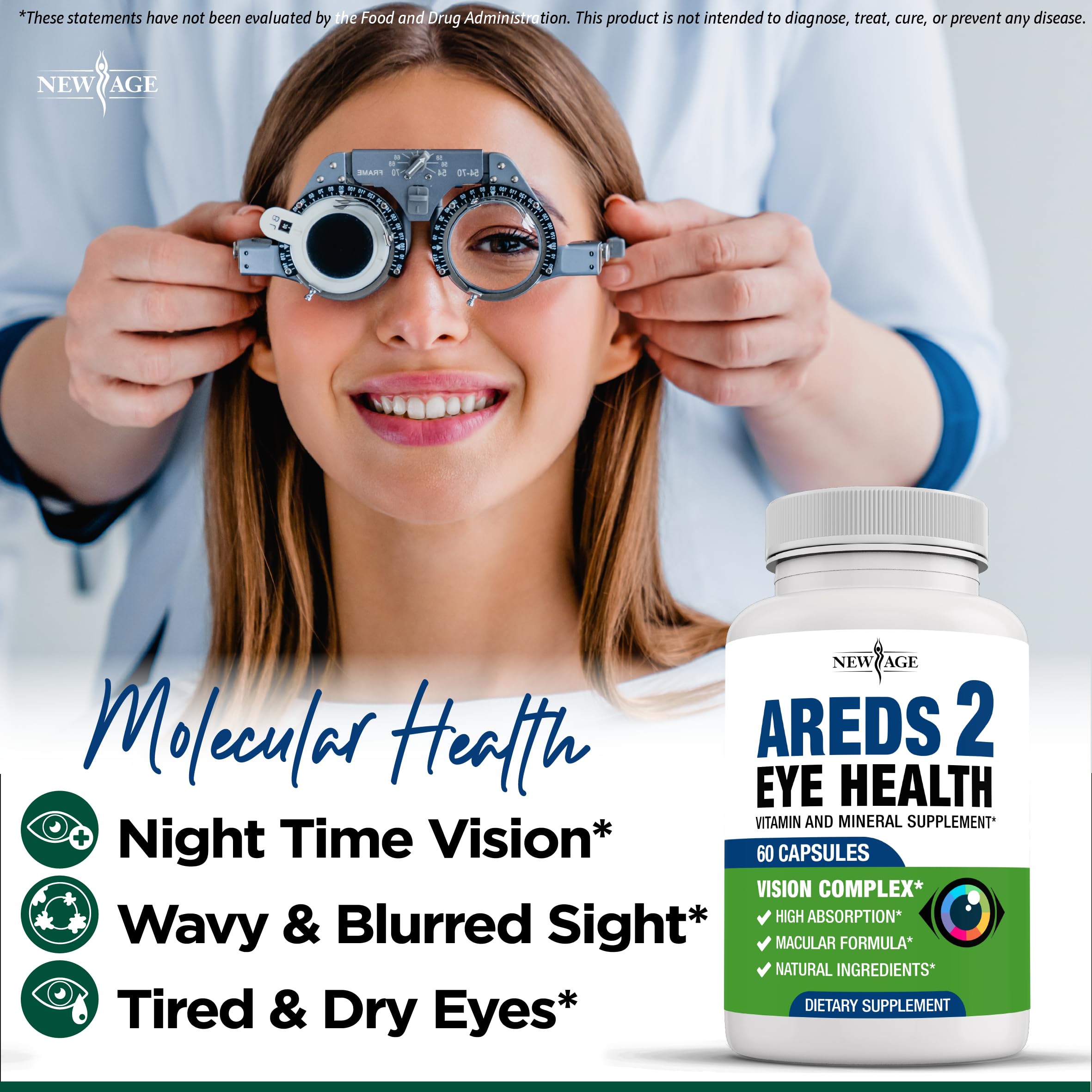 Closeup of New Age AREDS2 capsules ready to support vision health.