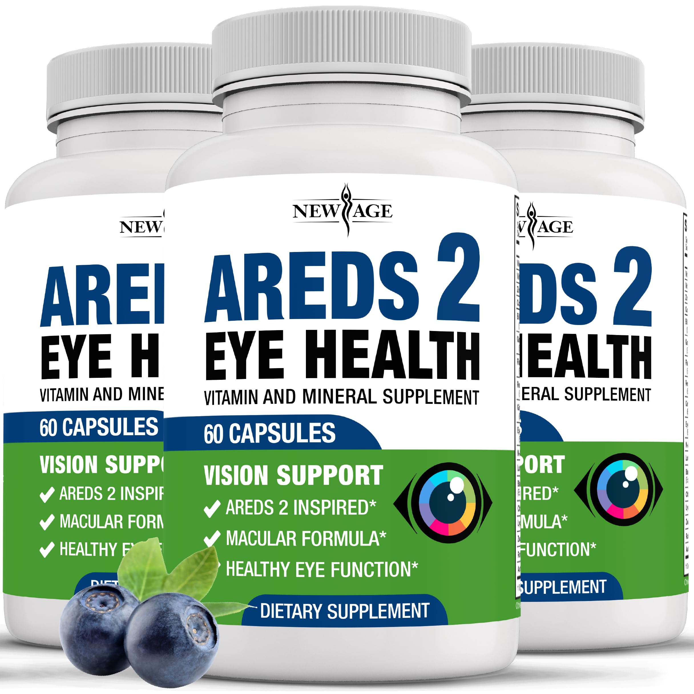 New Age AREDS2 eye vitamins bottle with lutein and zeaxanthin support.