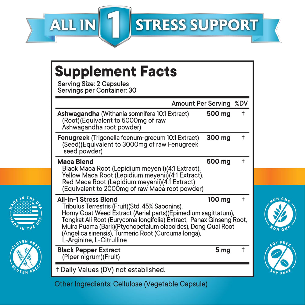 Capsules of NEW AGE Ashwagandha Maca Fenugreek Tongkat Ali Ginseng