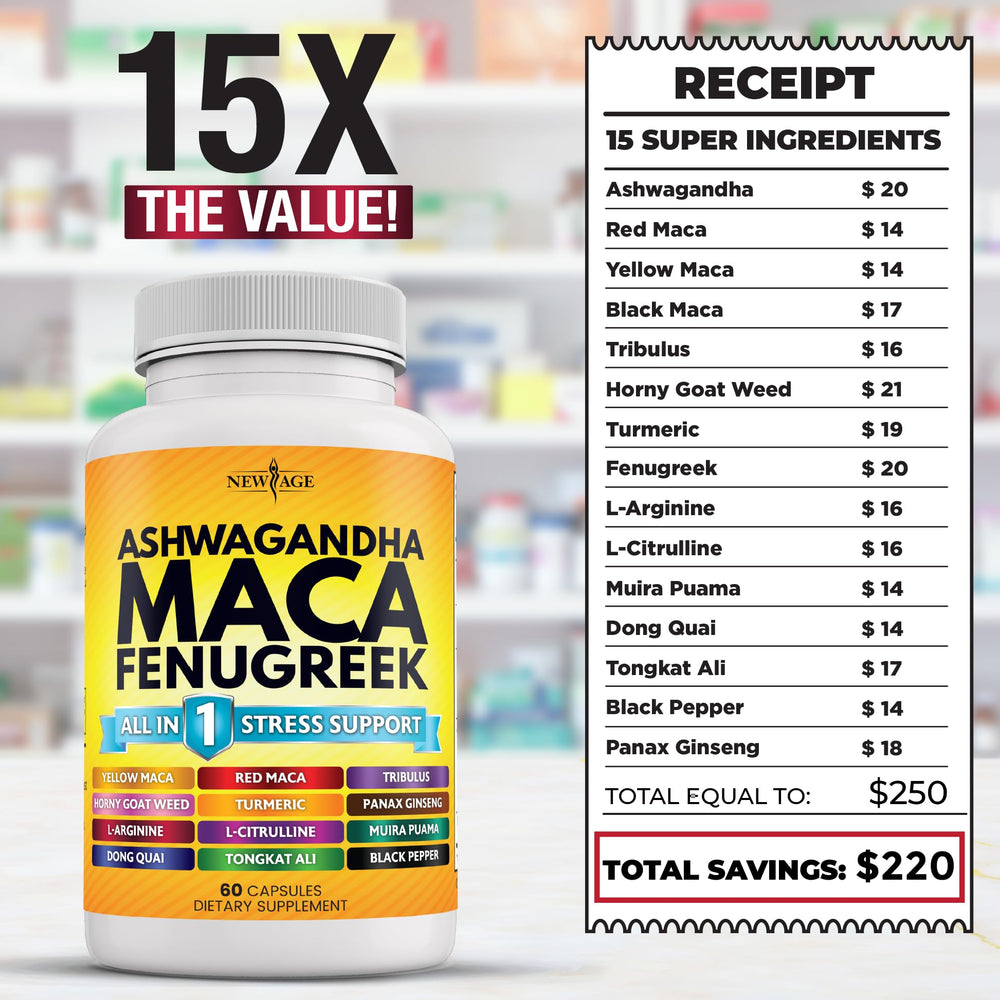 Lifestyle shot of NEW AGE supplement bottle with natural herbs