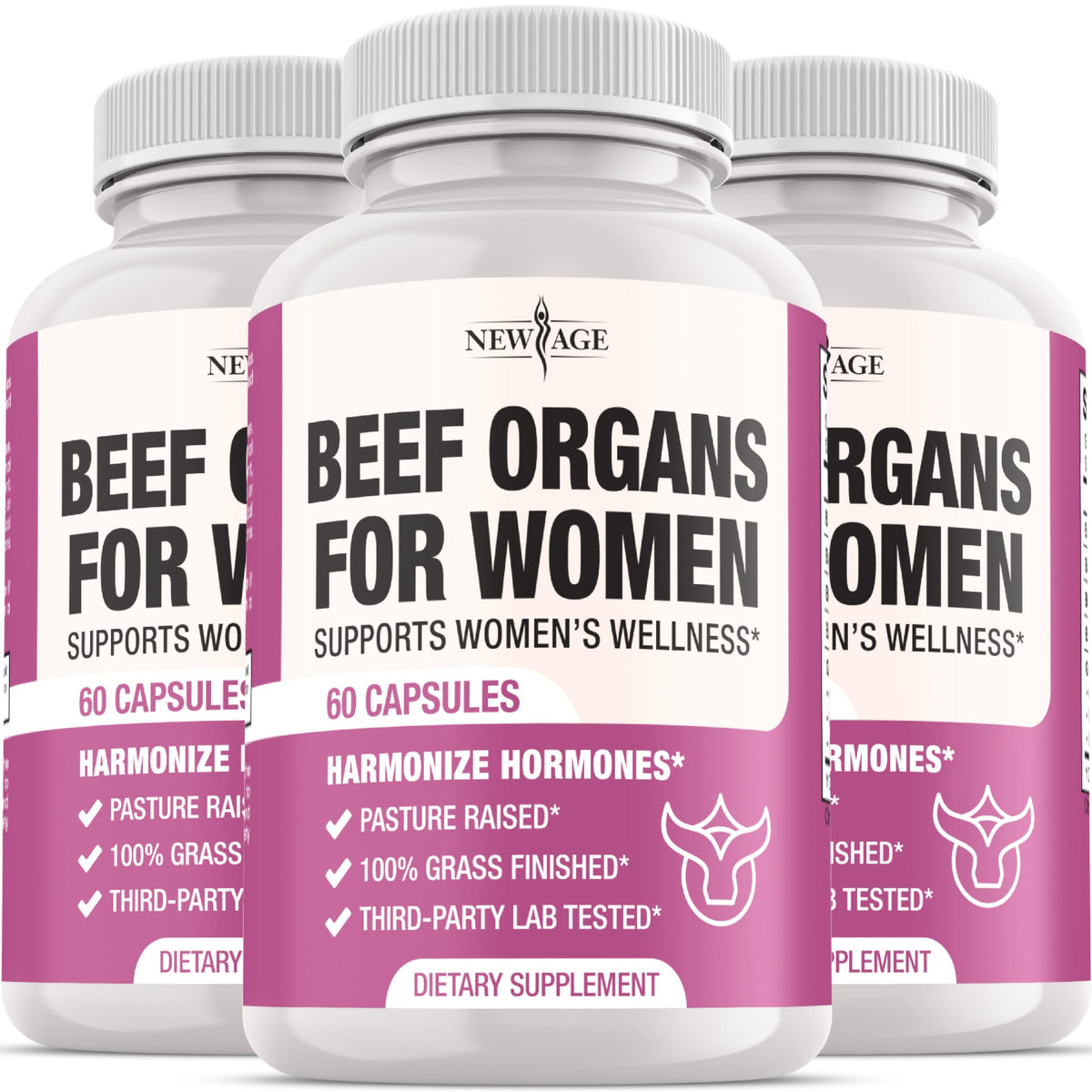 New Age Beef Organ Supplement for Women bottle on white background