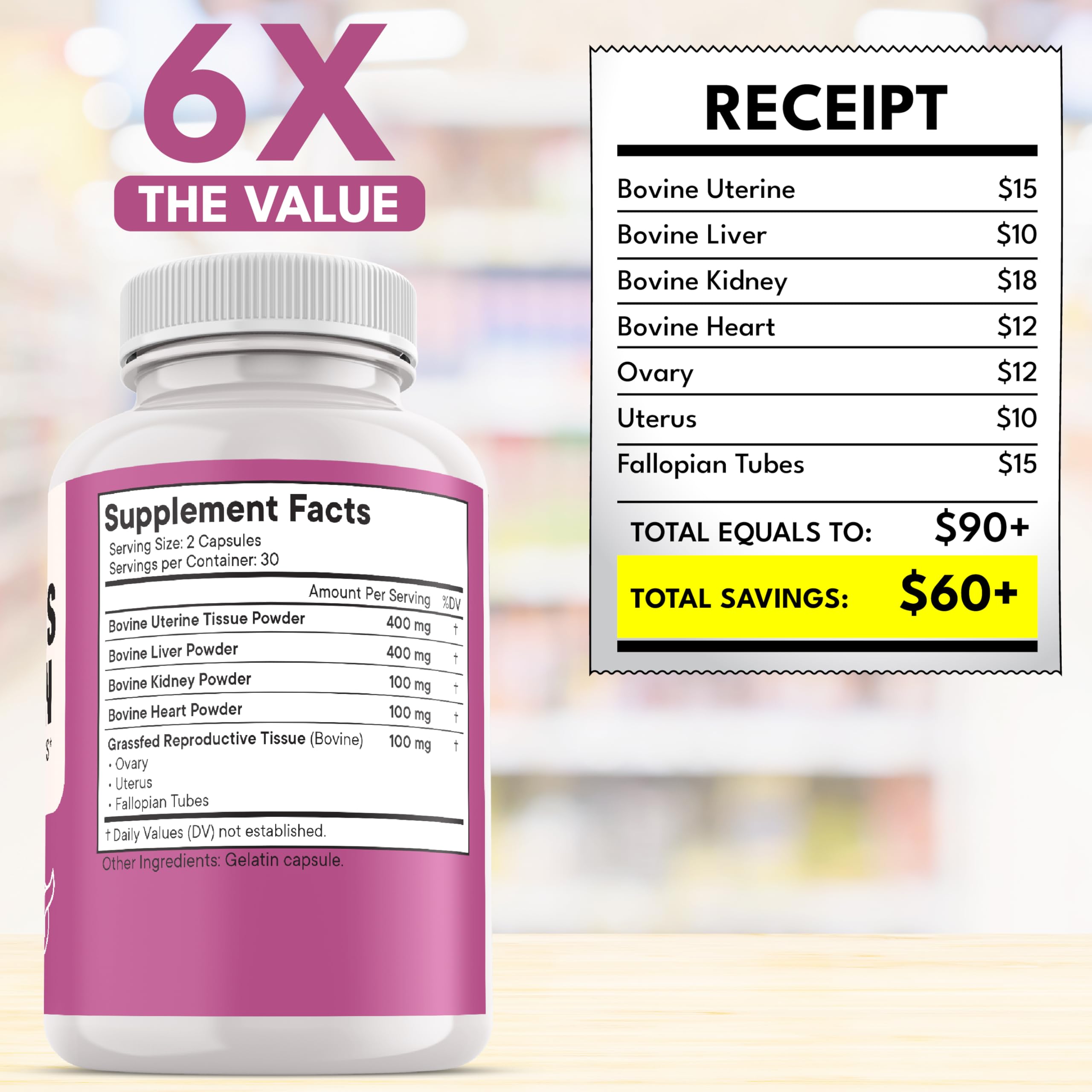 Grass-fed organ blend ingredients for women