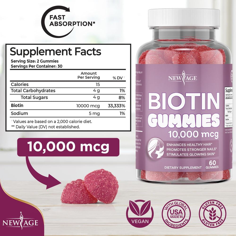 NEW AGE Biotin Gummies Berry - bottle side view
