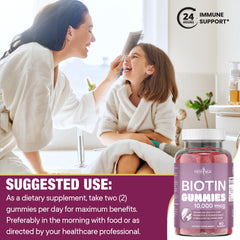 Graphic showing hair, skin and nails benefits of NEW AGE Biotin Gummies