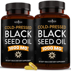 Front view of NEW AGE Black Seed Oil Softgel Capsules bottle