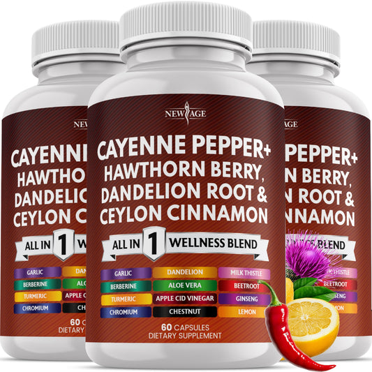 Bottle of New Age Cayenne Pepper Capsules with Hawthorn Berry - 180 Count