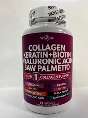 Close-up of the 90-count bottle for NEW AGE Collagen Pills, Pack of 2