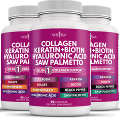 NEW AGE collagen pills bottle front may support skin and hair health