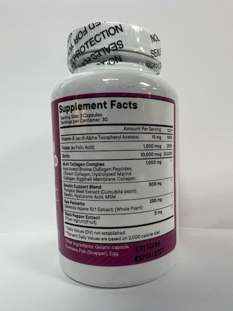 NEW AGE collagen pills keratin bottle view suggests strengthened hair structure