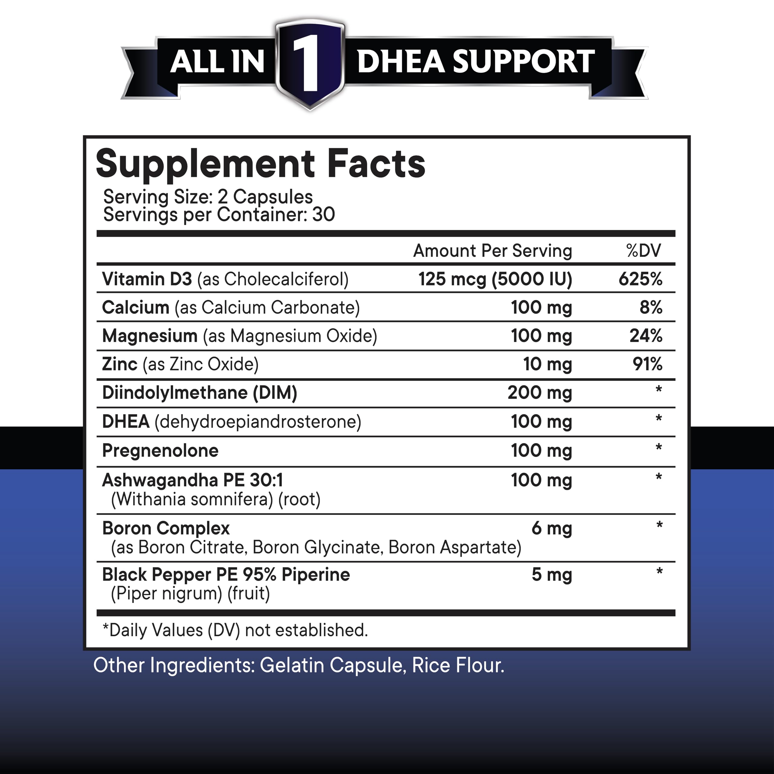Close-up of NEW AGE DHEA capsules in bottle
