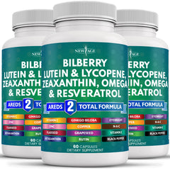 NEW AGE Eye Health Vitamins bottle front view shows antioxidant support in a daily bottle.
