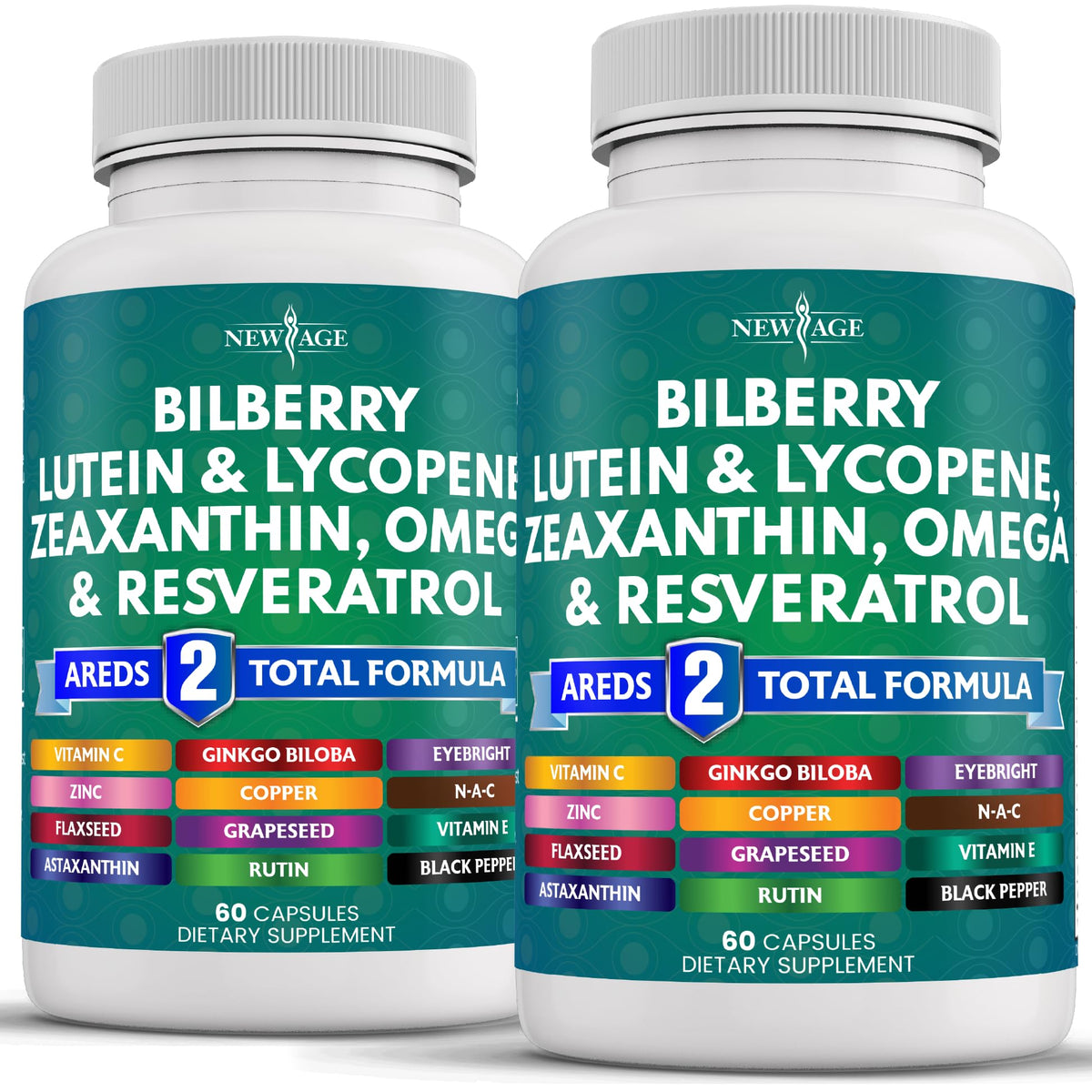 New Age Eye Health Vitamins bottle showing bilberry and lutein-zeaxanthin