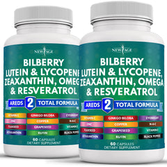 New Age Eye Health Vitamins bottle showing bilberry and lutein-zeaxanthin