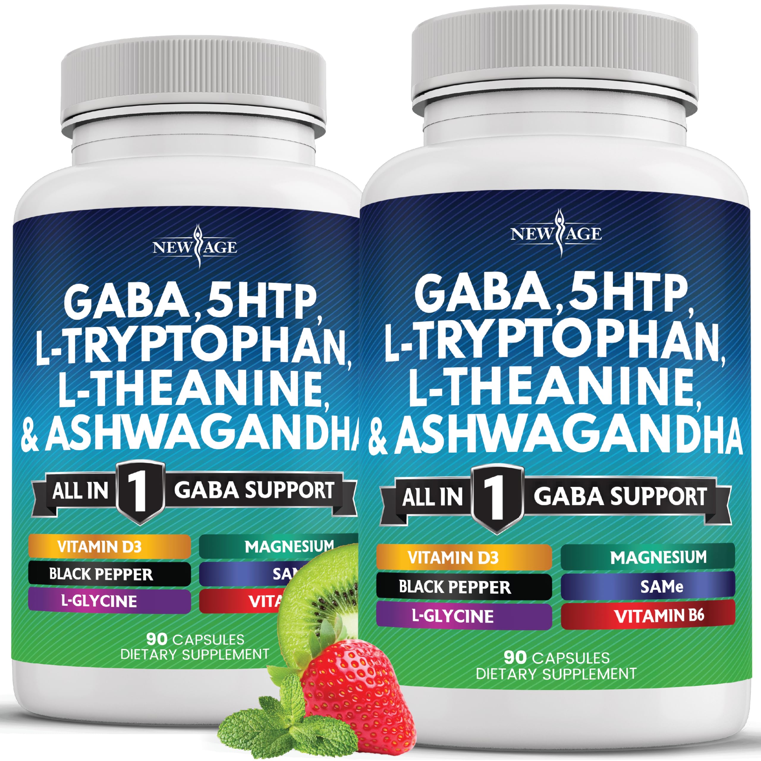 New Age GABA 750mg 180-count bottle with 5-HTP and L-Theanine