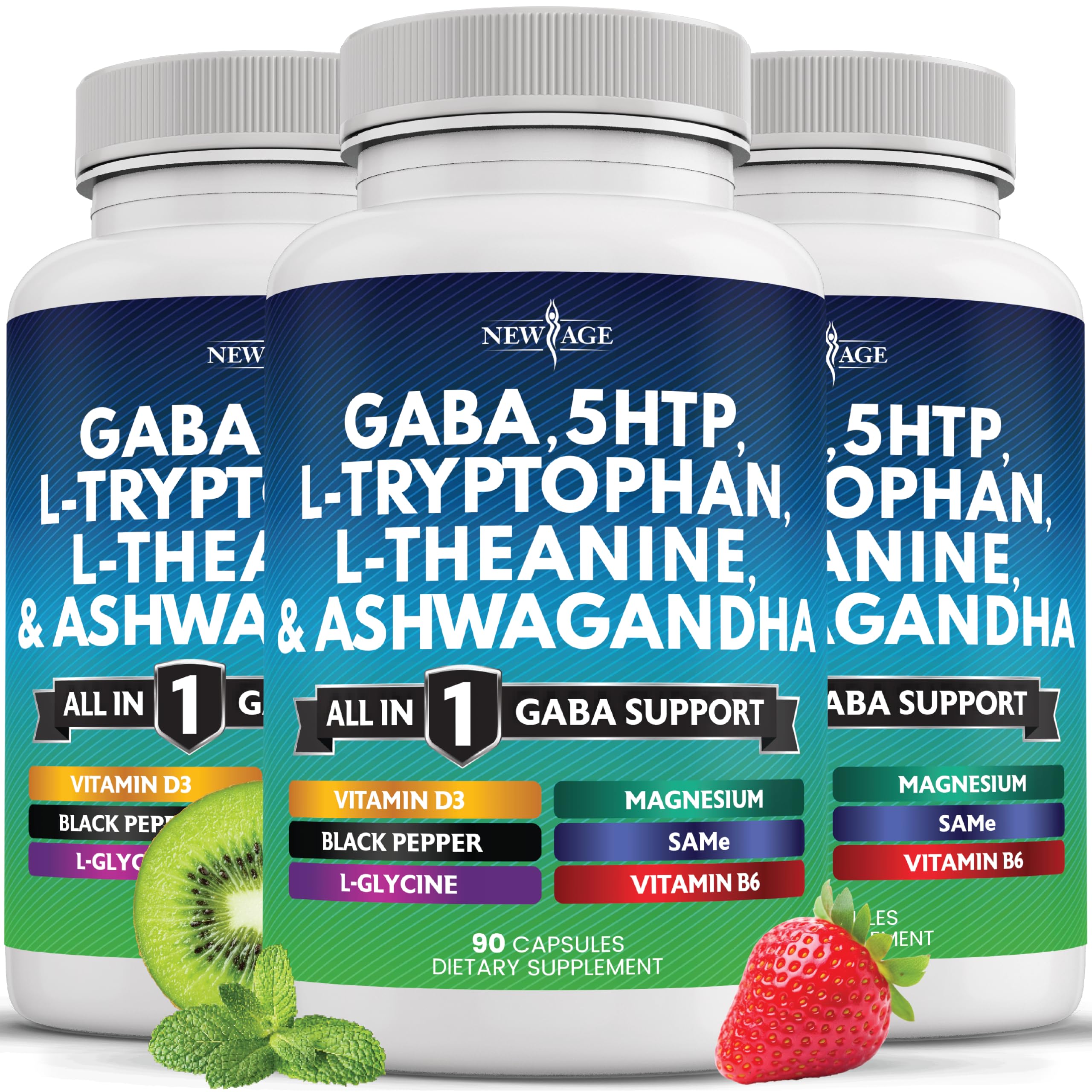 New Age GABA bottle with capsules ready for daily calm and focus.