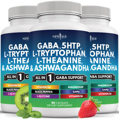 New Age GABA bottle with capsules ready for daily calm and focus.