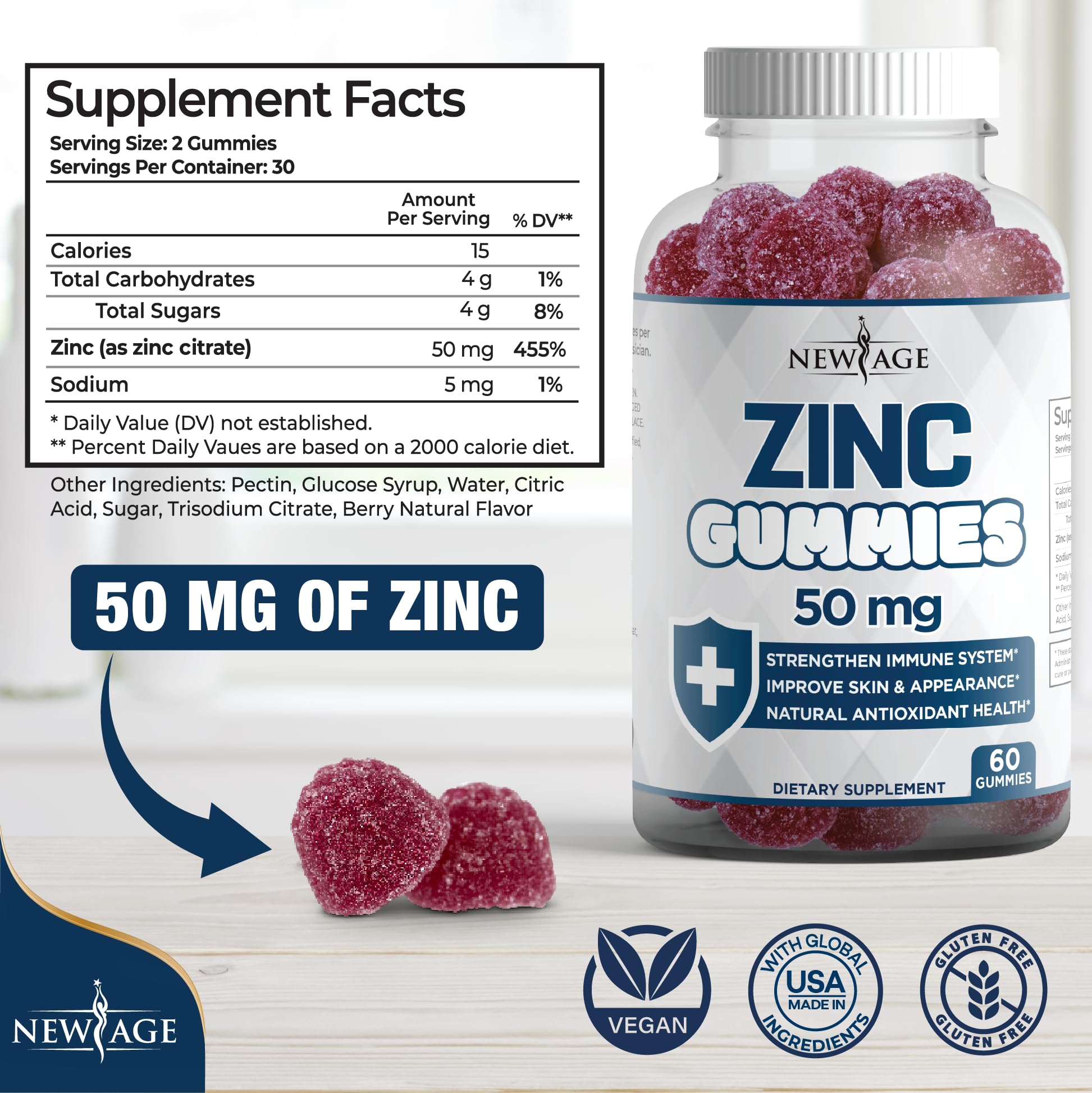 High-potency zinc gummies for immune support