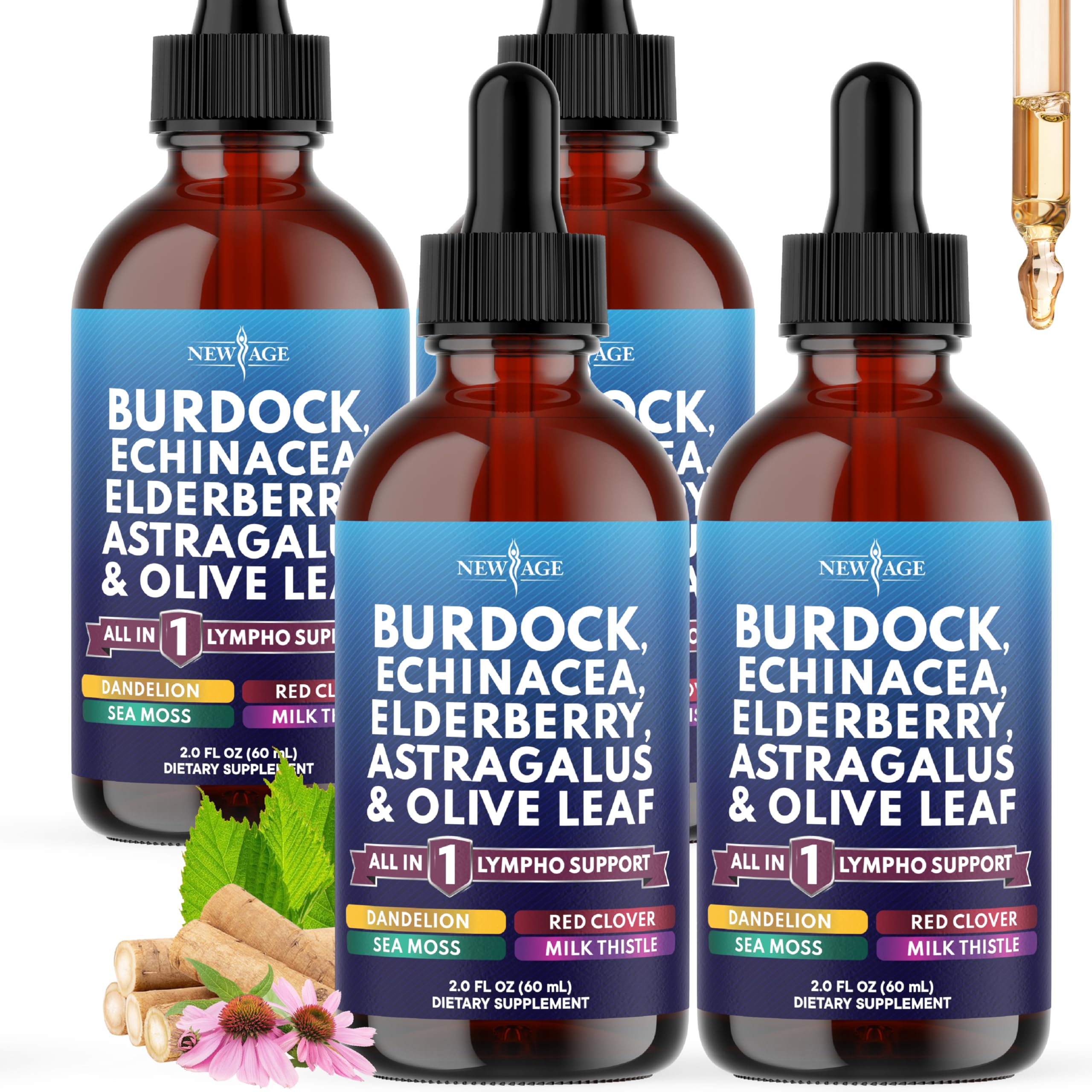 Bottle of NEW AGE Lymphatic Drainage Drops with Burdock Root and herbs