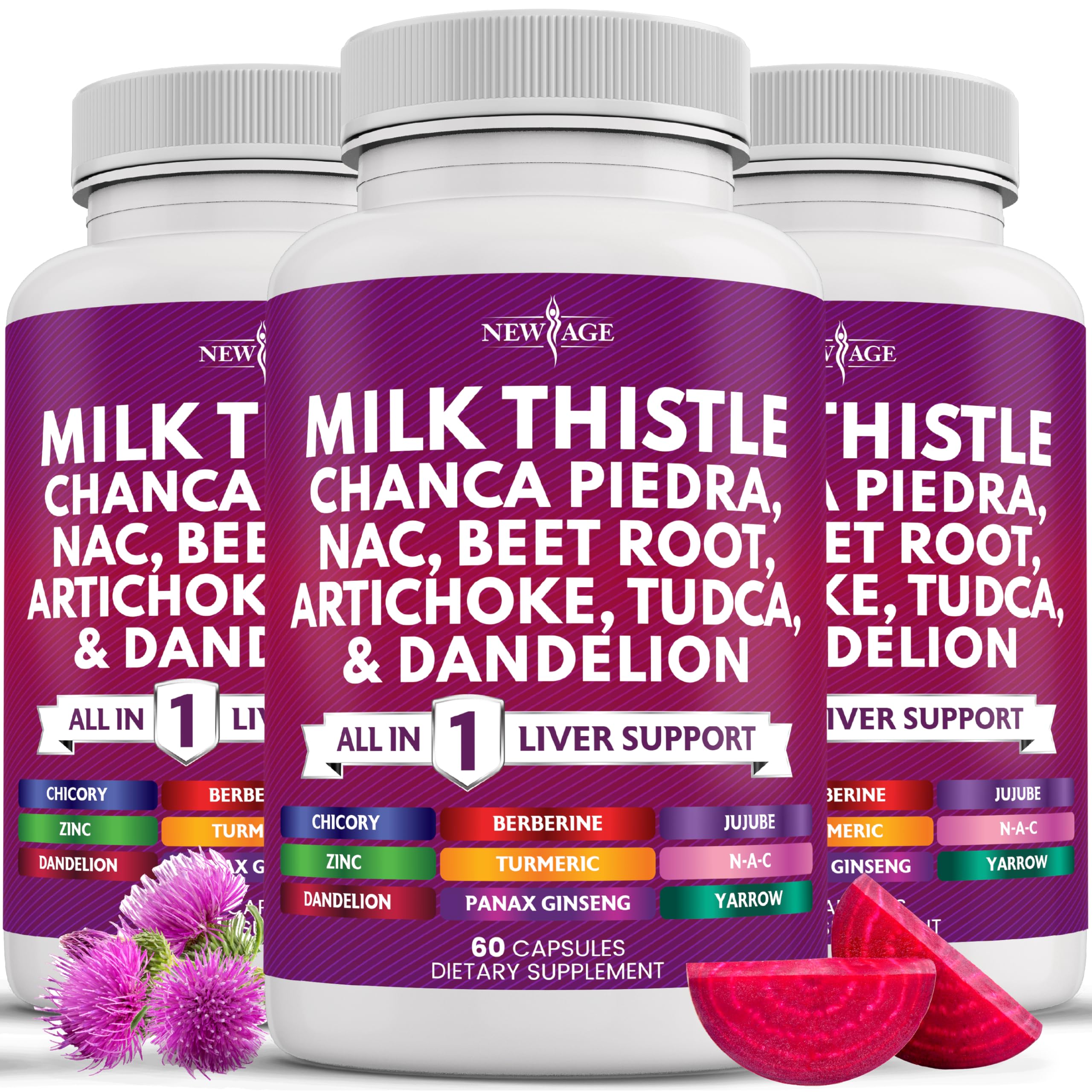 New Age Milk Thistle NAC Chanca Piedra bottle shows a liver-support blend for daily wellness.