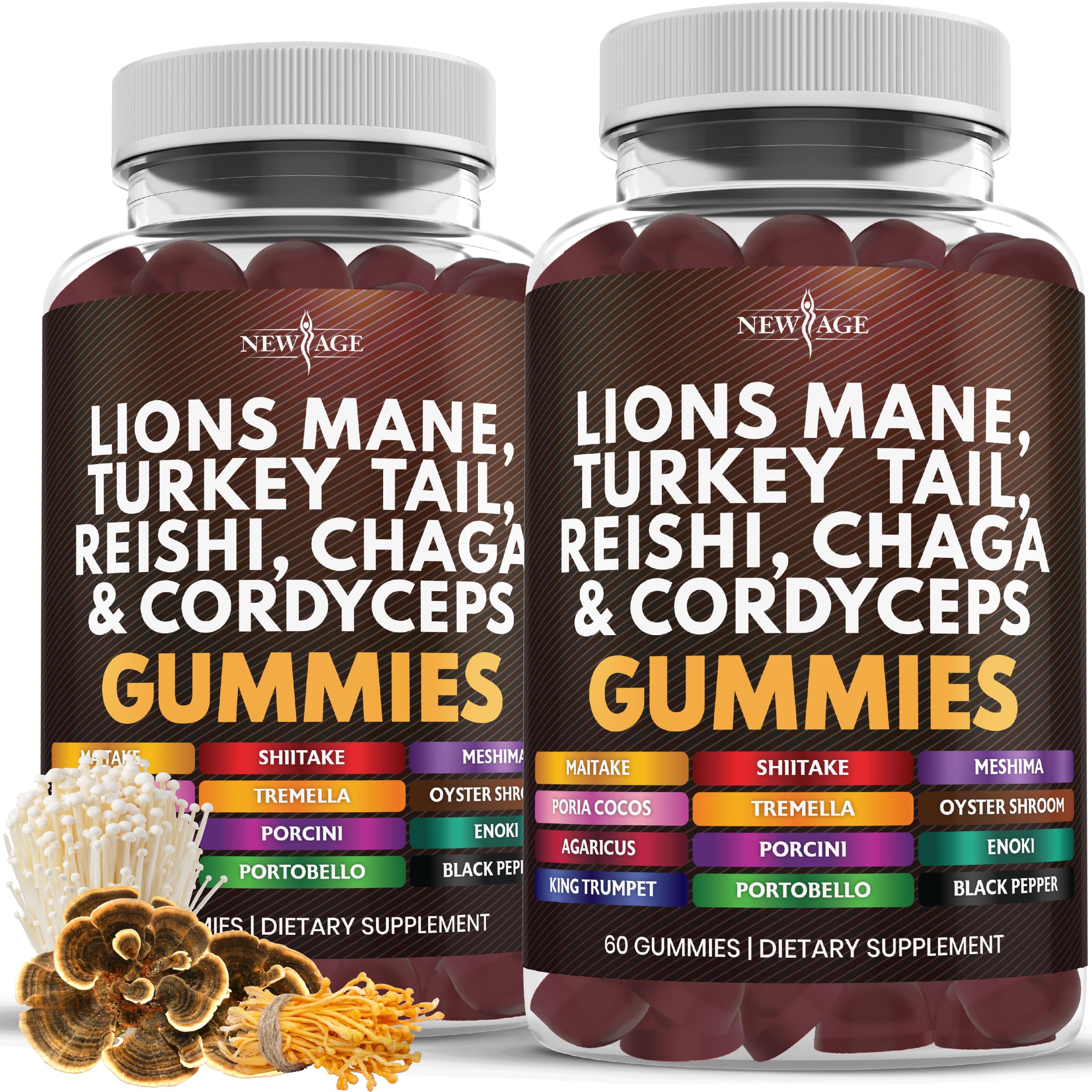 Front view of NEW AGE Mushroom Lion's Mane Gummies bottle (120 count)