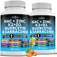 New Age NAC supplement bottle label with NAC, D3, K2 and Zinc