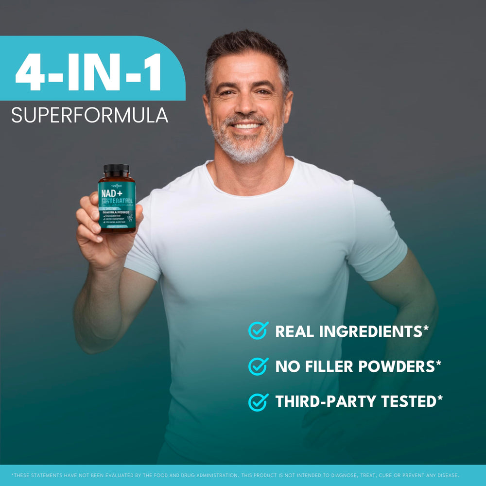 NEW AGE NAD+ Complex nutrition facts show 300 mg NAD+ per serving