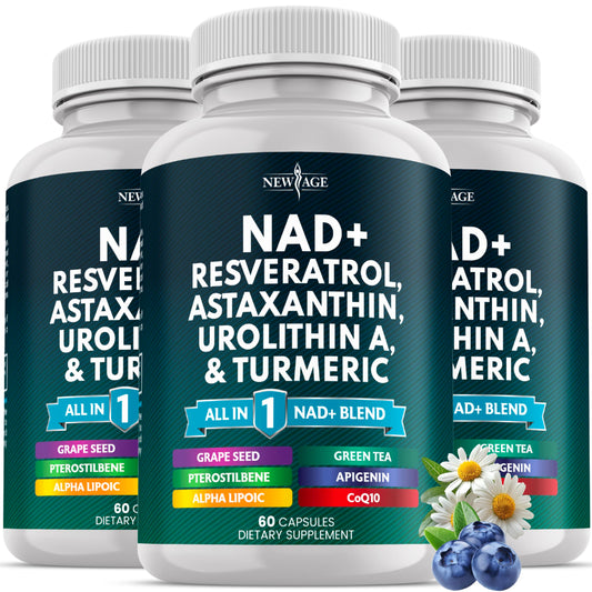 NEW AGE NAD+ supplement hero image with packaging