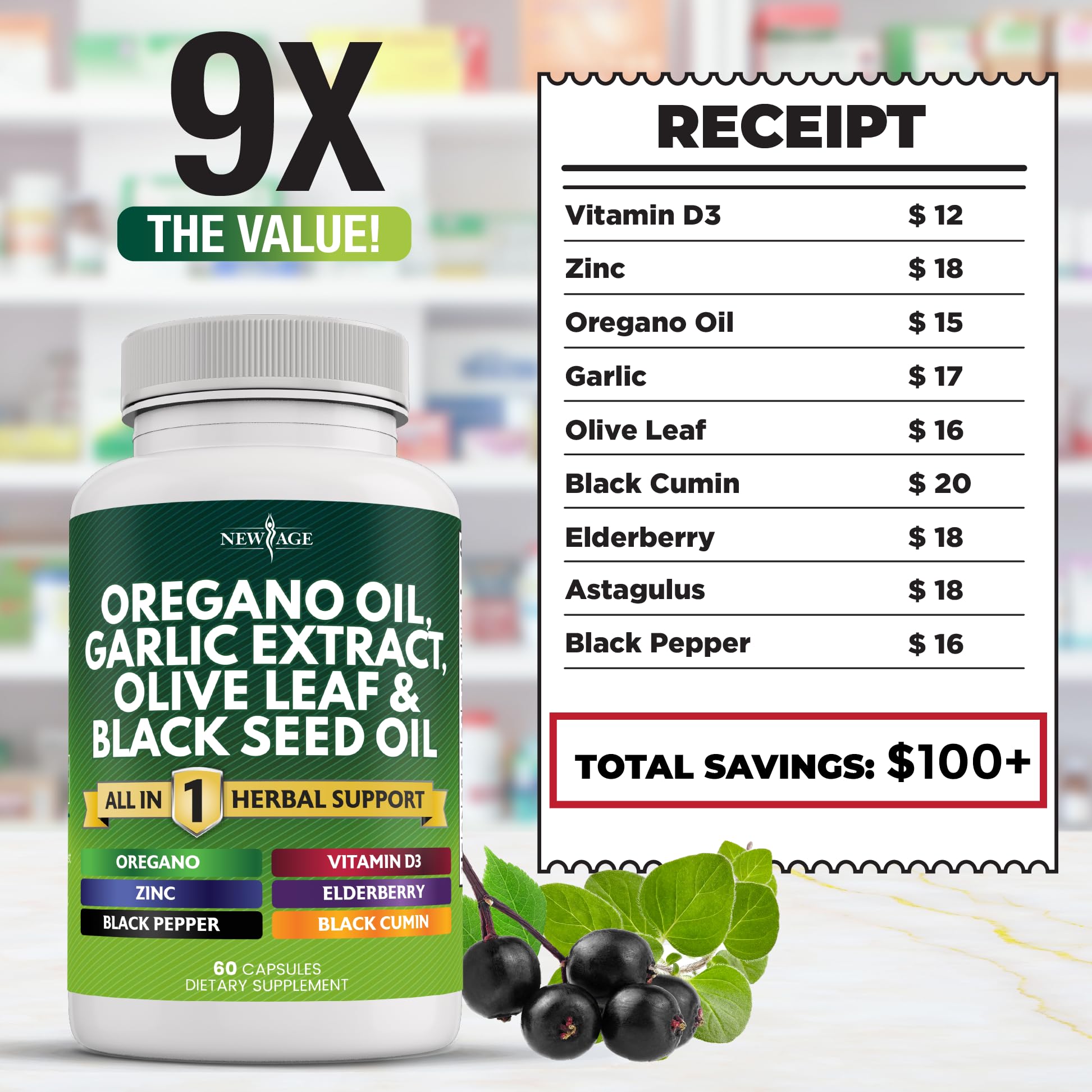 New Age supplement bottle label showing 120-count