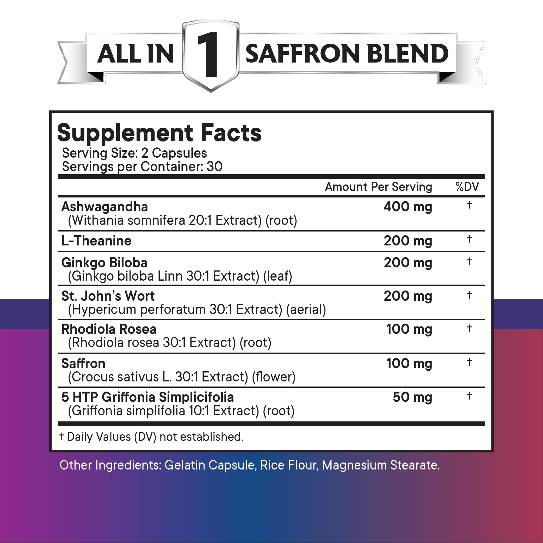 Close-up of NEW AGE Saffron Supplements bottle label