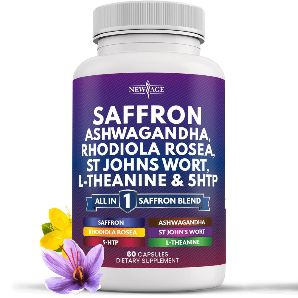 Product image: NEW AGE Saffron supplements with Ashwagandha bottle