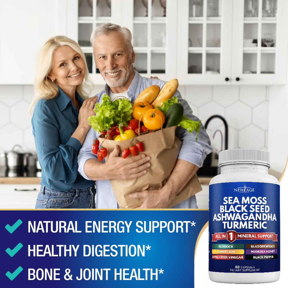 Turmeric Curcumin and Ashwagandha capsules with sea moss