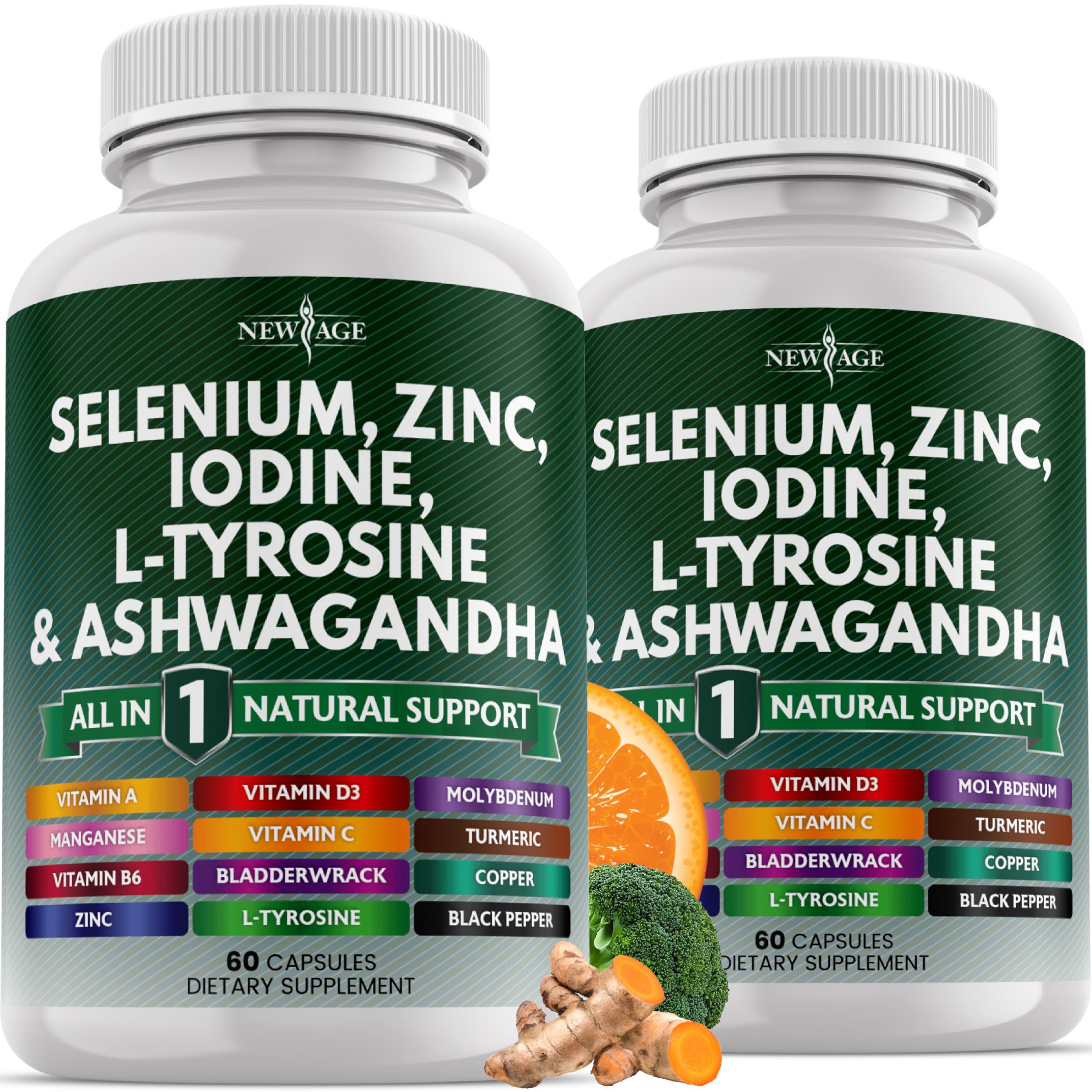 New Age selenium-zinc-iodine-l-tyrosine-ashwagandha blend bottle