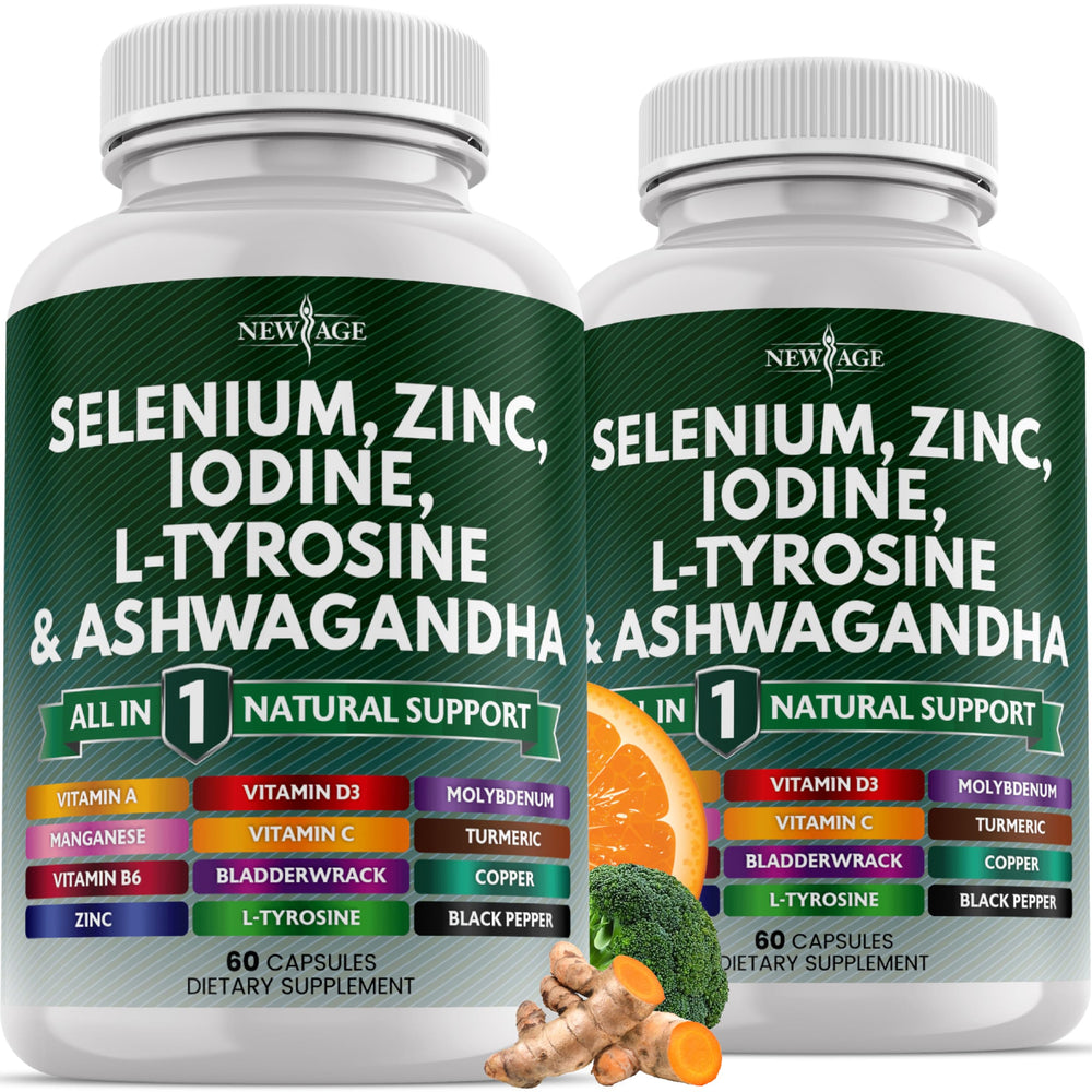 New Age selenium-zinc-iodine-l-tyrosine-ashwagandha blend bottle