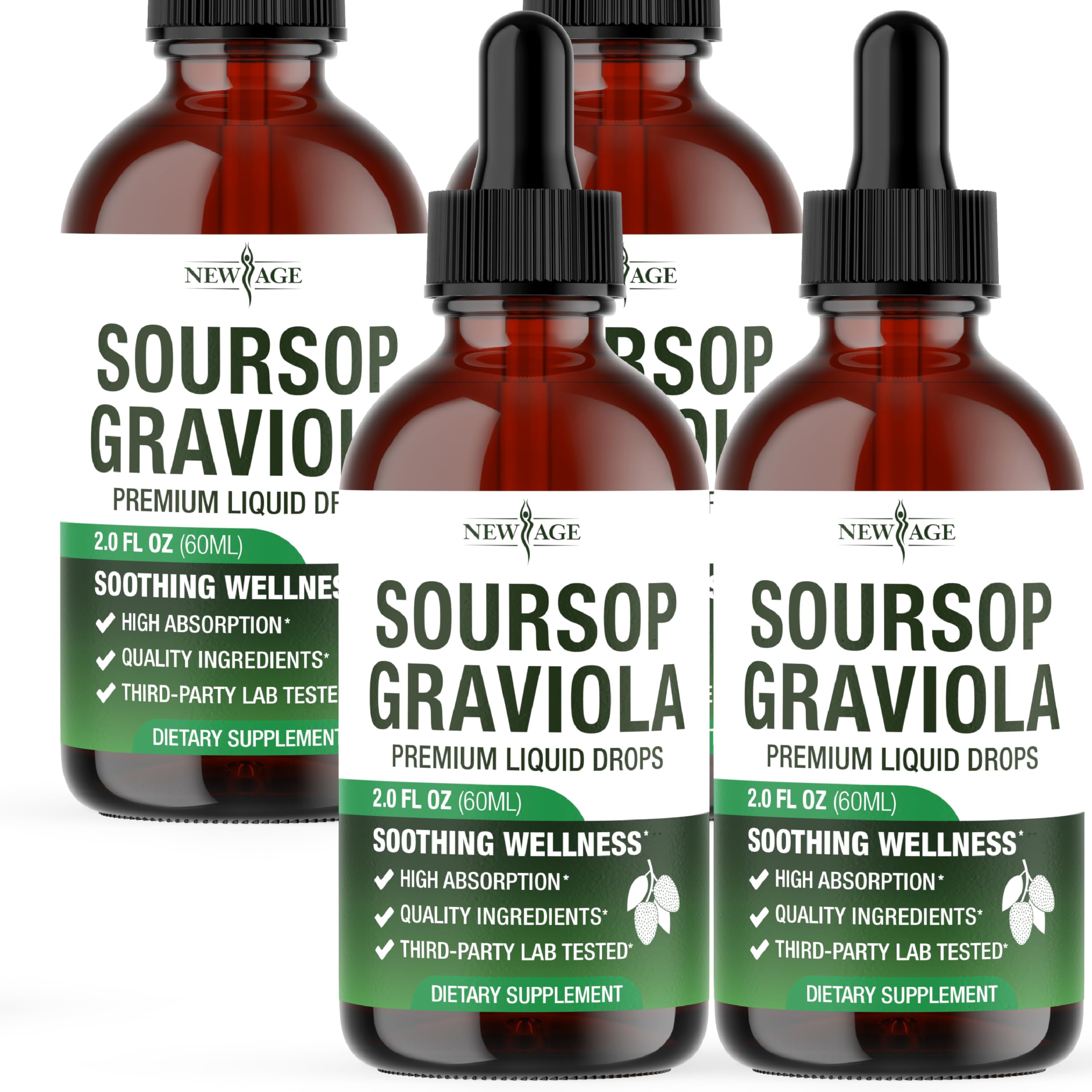 New Age Soursop Drops bottle on white background