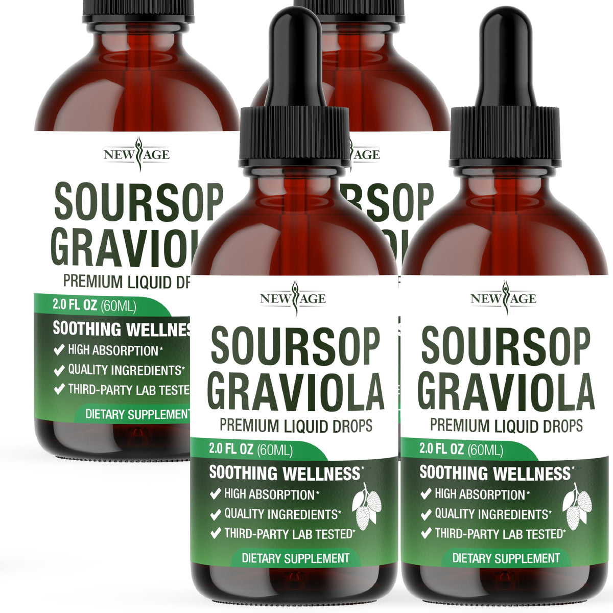 New Age Soursop Drops bottle on white background