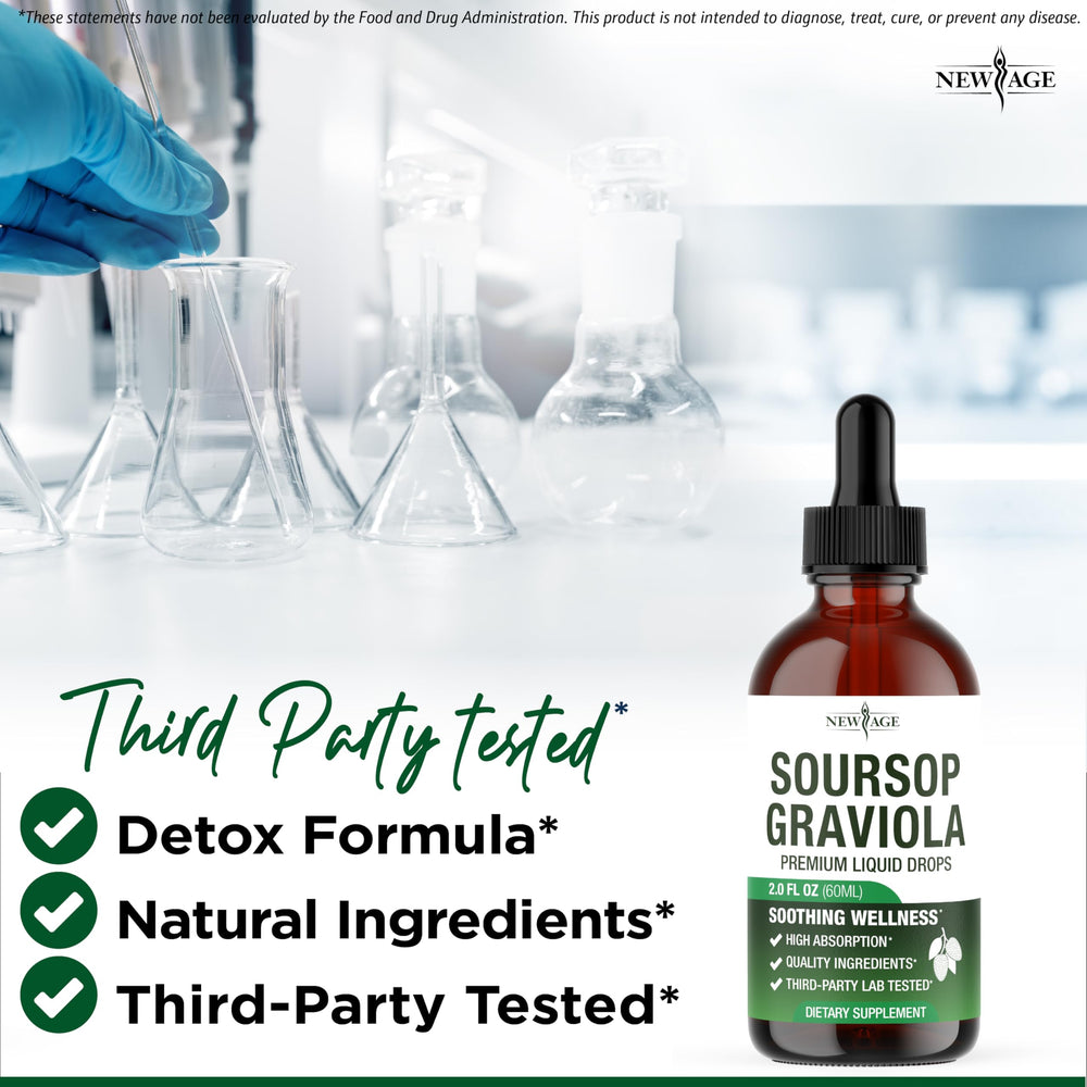 Serving suggestion with dropper and glass of Soursop Drops