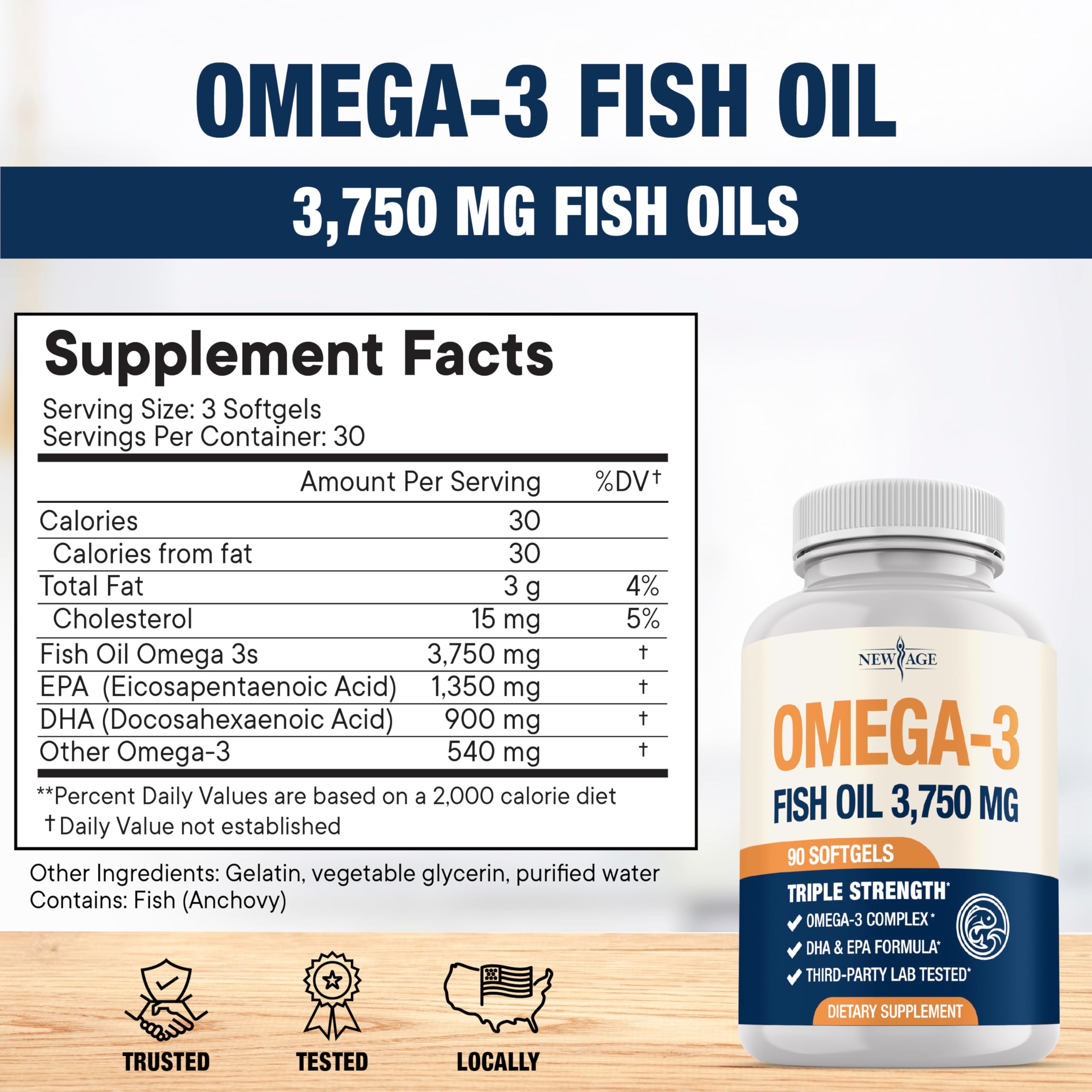 NEW AGE burpless Omega 3 softgels ready to swallow with minimal aftertaste