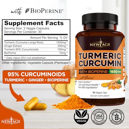 Close-up of label showing 95% curcuminoids and Bioperine per serving