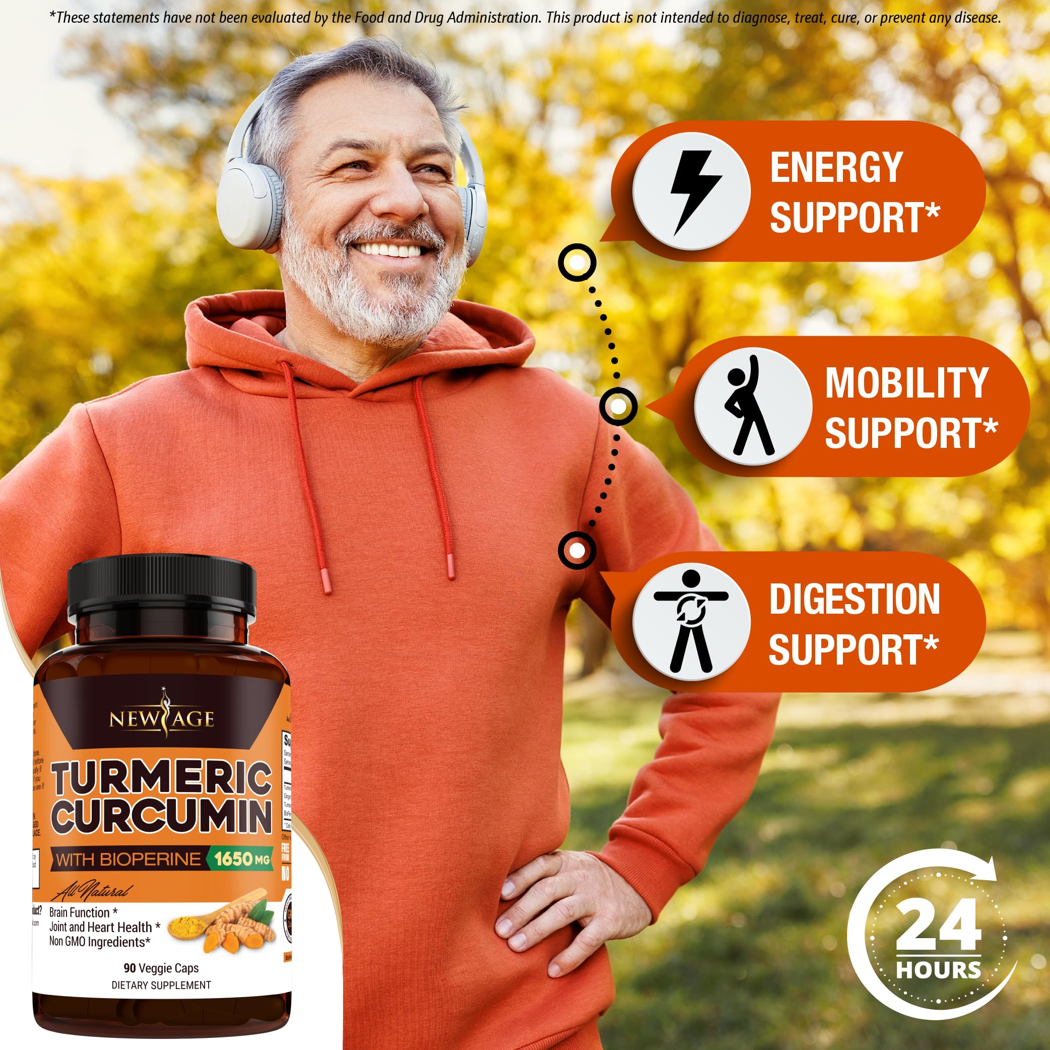 Close-up of New Age Turmeric Curcumin Capsules bottle