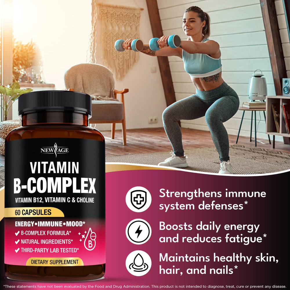NEW AGE Vitamin B Complex daily-dose display hints at steady energy through the day