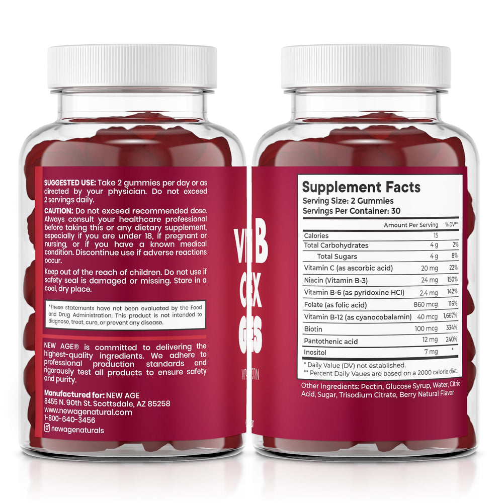 New Age Vitamin B Gummies label featuring vitamin C imagery