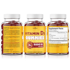 Pack of 3 bottles of NEW AGE Vitamin D3 gummies with 180 gummies total