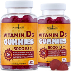 Front view of New Age Vitamin D3 5000 IU Gummies bottle