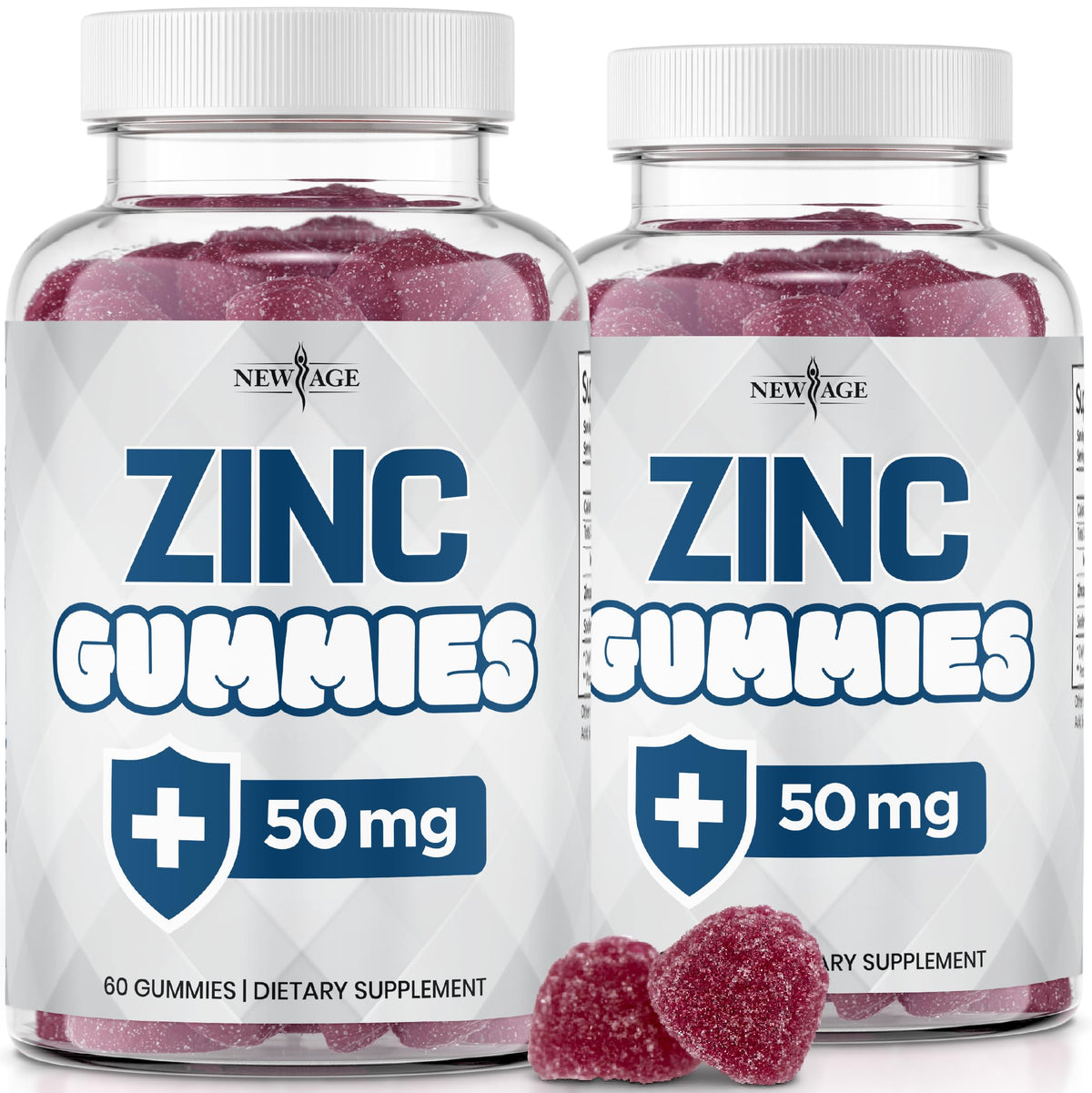 Front label of New Age Zinc Gummies 2-Pack bottle