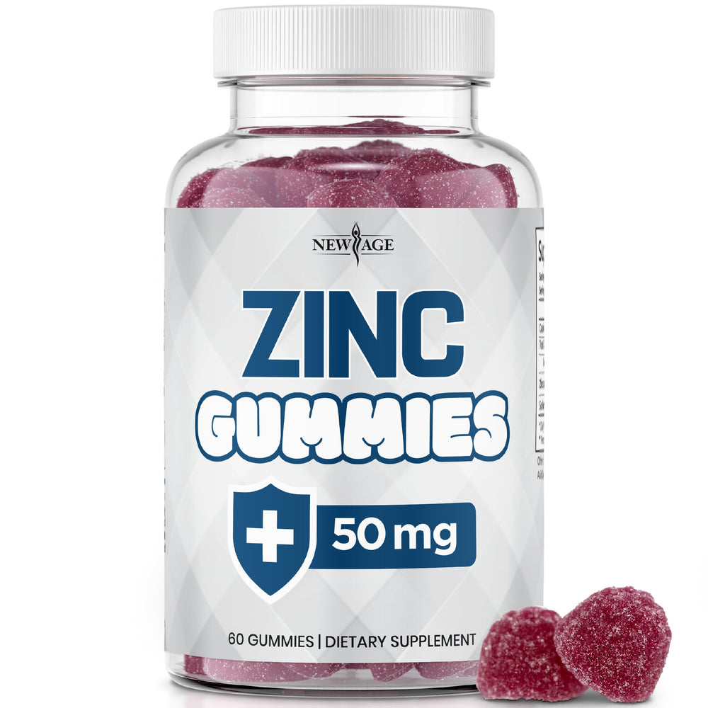 Front view of New Age Zinc Gummies bottle (60 count)